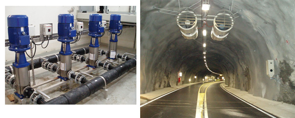 Una coppia di jet-fans nel tunnel principale e uno dei due rilevatori di velocità